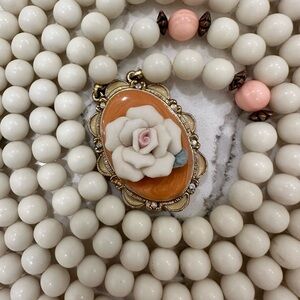 Vintage Porcelain Rose Necklace Victorian-style Cameo Costume 1928 Jewelry